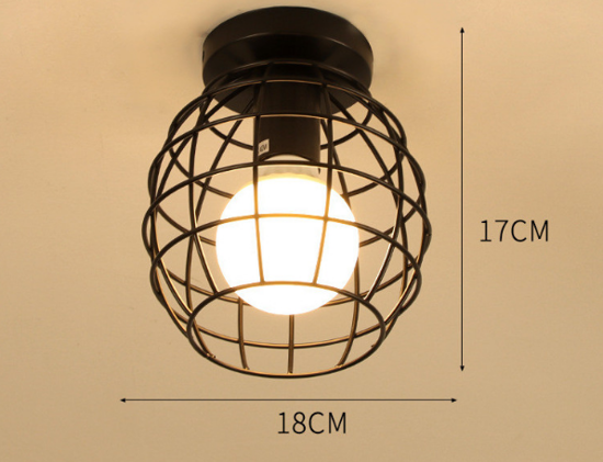 Vintage Semi Flush Ceiling Light – Black Metal Cage Fixture with E27 Holder for Living Room, Kitchen, Bedroom, or Hallway