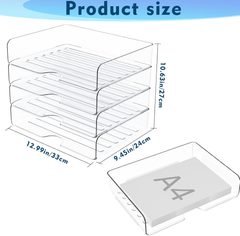 Pack of A4 Clear Acrylic Document Trays – Stackable Letter File Organiser, Transparent