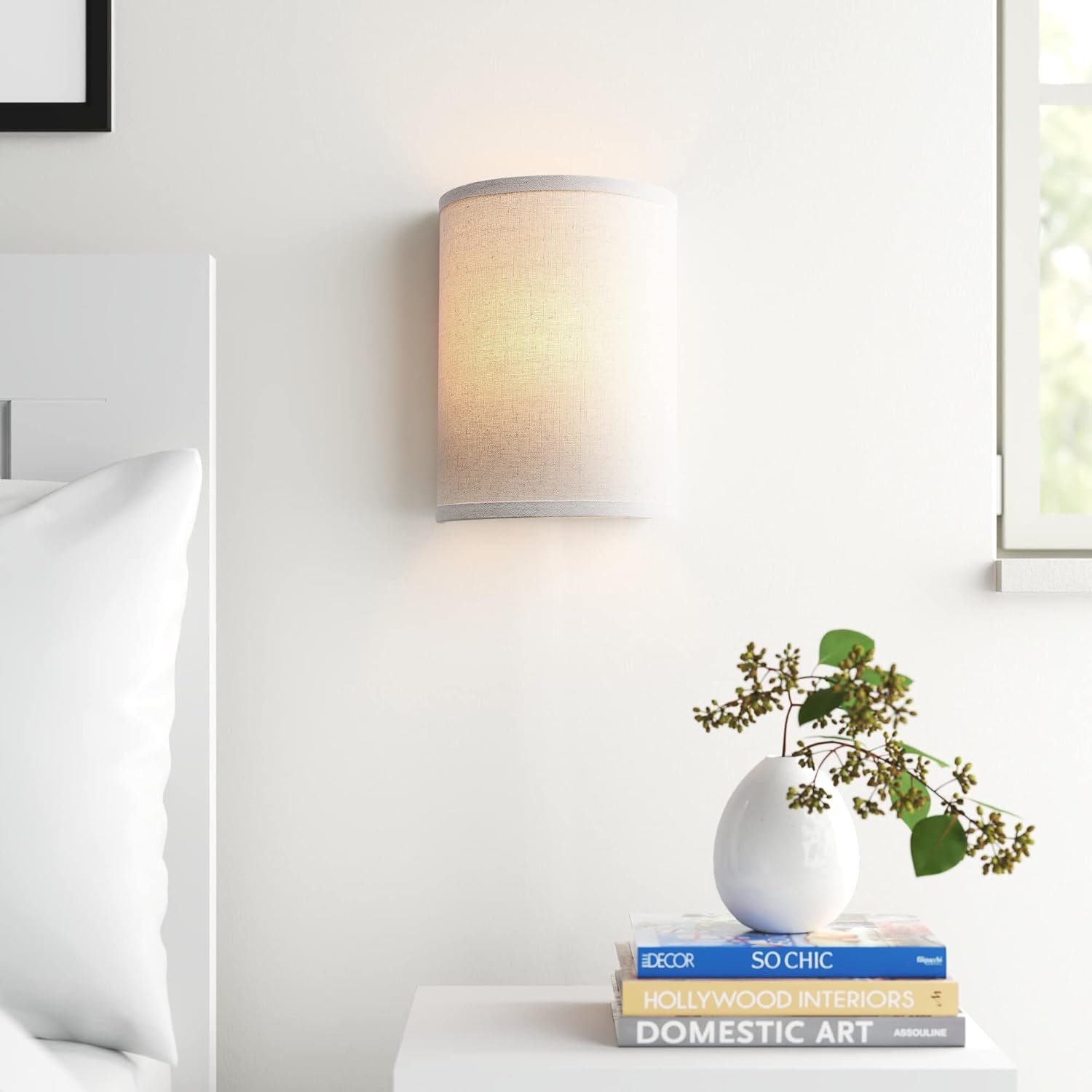 Vintage Industrial Wall Sconce with Linen Fabric Shade