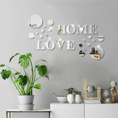 26Pcs Acrylic 3D Mirror Wall Stickers HOME LOVE Set