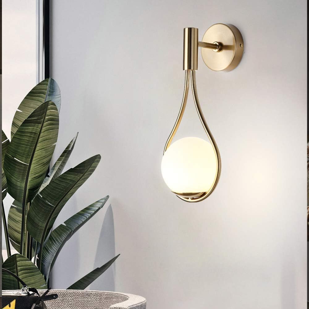 Nordic Golden Wall Lamp with Glass Shade, E27 Light