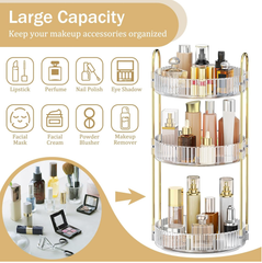 360 Rotating 3-Tier Makeup Organizer Large Cosmetic Storage Stand