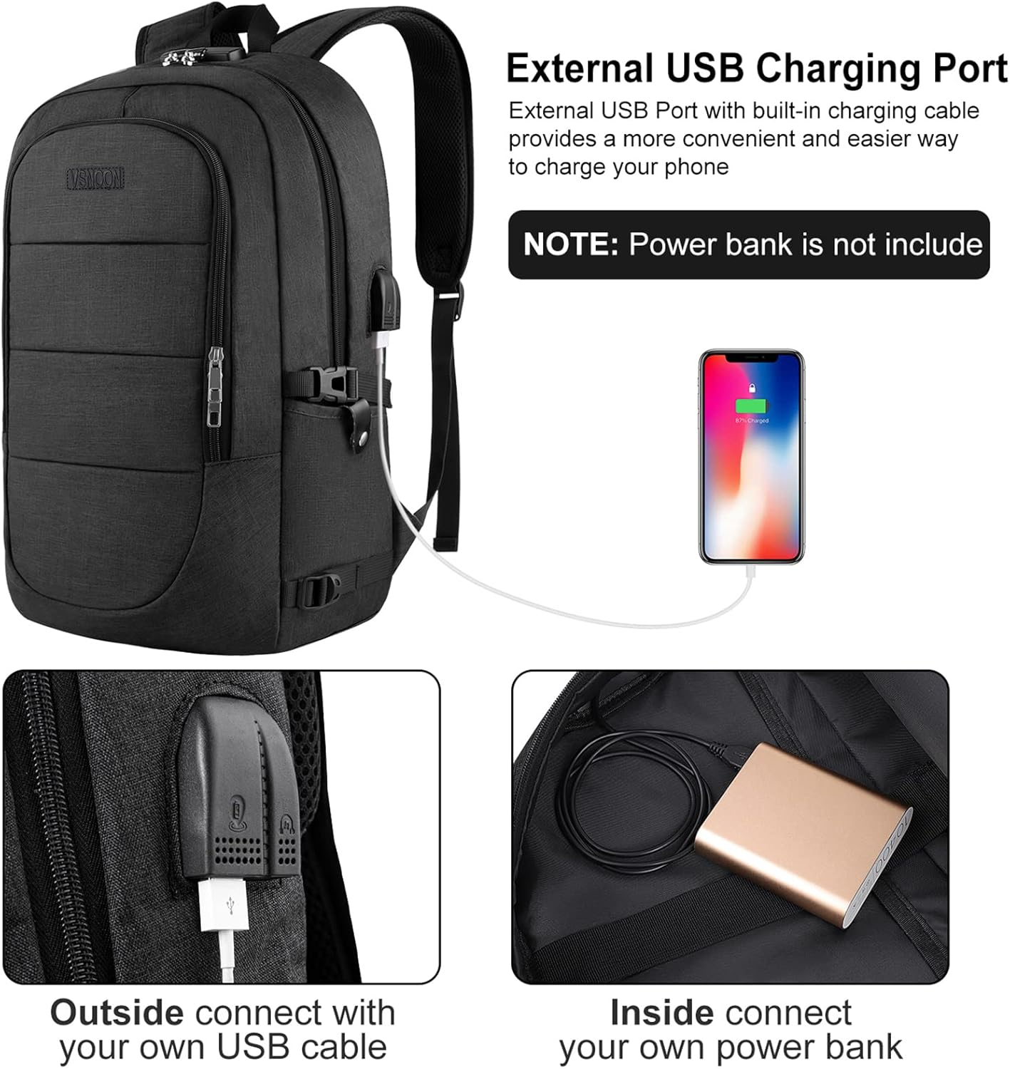 Anti-Theft Laptop Backpack – 17.3" Water-Resistant Business Travel Bag with USB Port