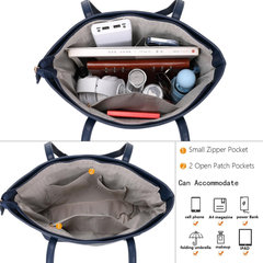 Women’s Large Faux Leather Tote Bag – Soft Handbag for Work & School, Blue