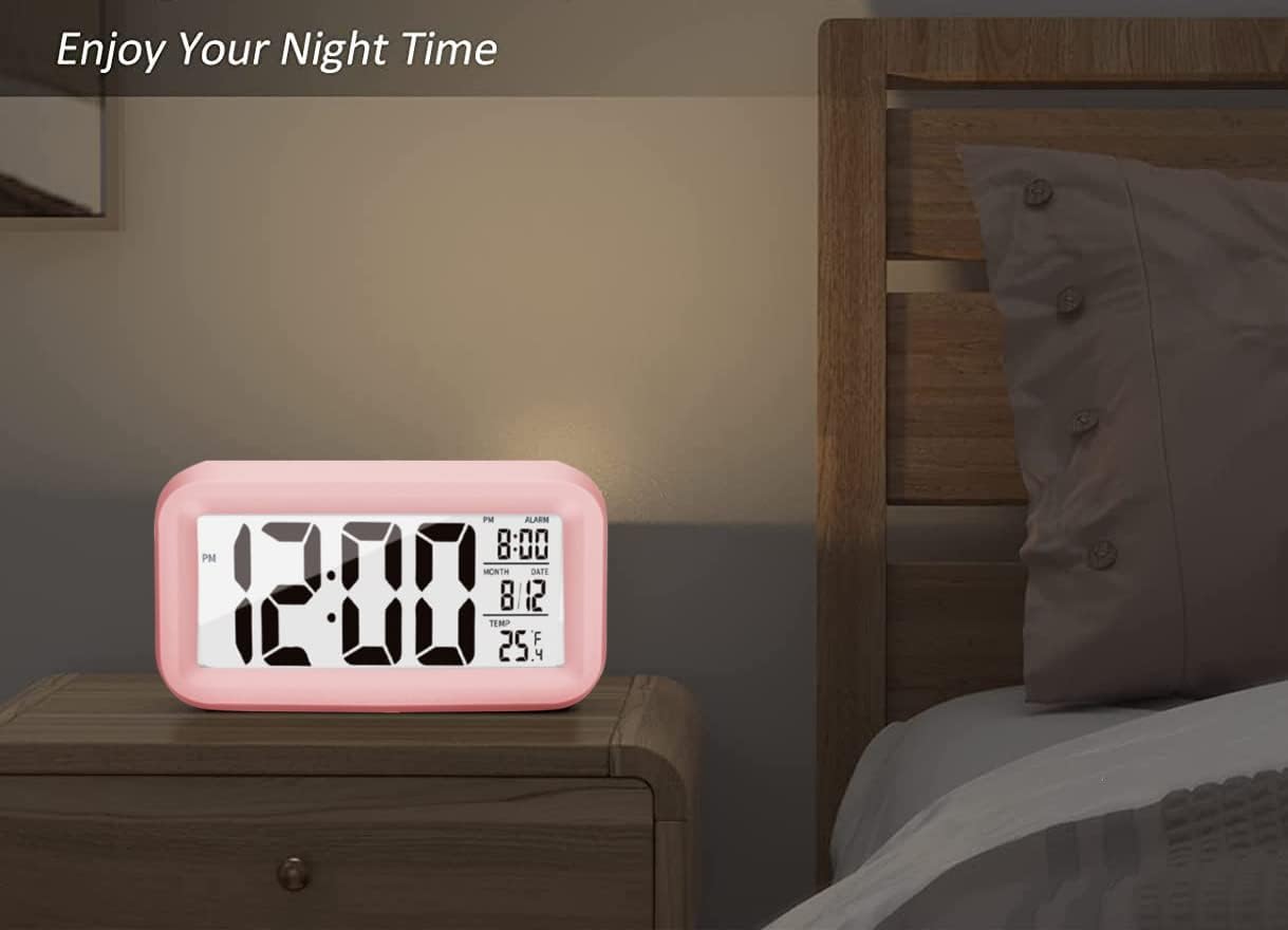 Night Light Digital Alarm Clock – 4.5" Large Display, Temperature, Snooze, Battery Powered
