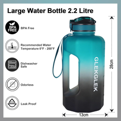 2.2L Large Sports Water Bottle with Time Markings – Leakproof, Dishwasher Safe