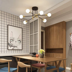 Sputnik Chandelier Ceiling Light 6-Light Black Gold Vintage