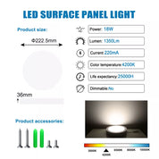 LED Round Ceiling Light – 10W-24W, Cool White