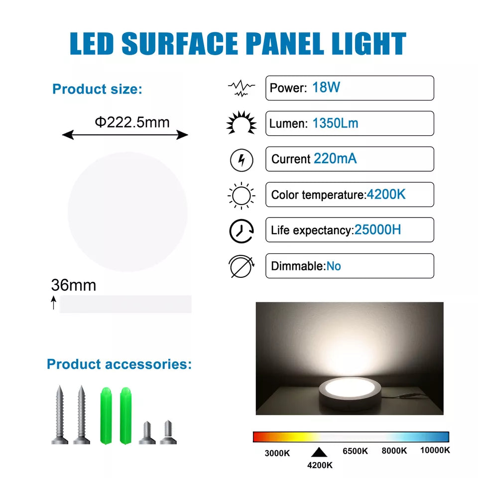 LED Round Ceiling Light – 10W-24W, Cool White