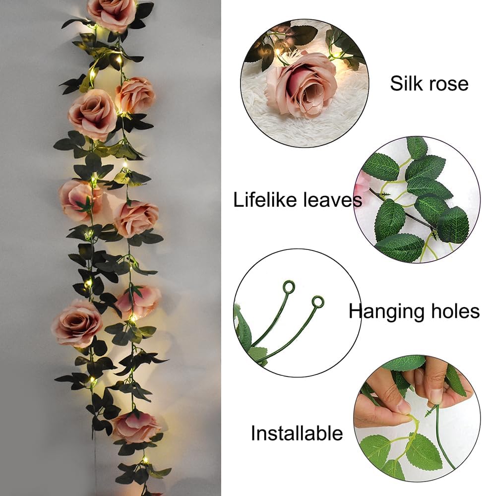 Rosybrown LED Flower Garland Lights – Battery Operated