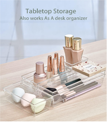 14 Pcs Clear Drawer Organiser Trays – Versatile Storage for Office, Kitchen & Makeup