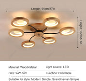 94cm LED Wooden Ceiling Light – Dimmable with Remote, Flower Design