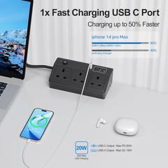 Desk Power Socket with USB C Fast Charging, 3M Extension Lead with Clamp