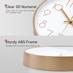 Rose Gold & White 10-Inch Silent Wall Clock, Modern Decorative Design for Home