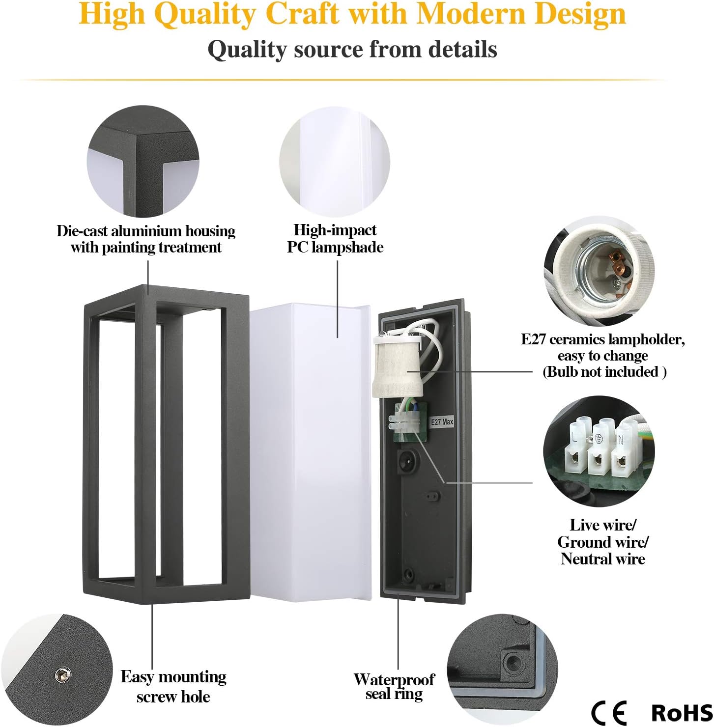 Modern Waterproof Outdoor Wall Light – E27, IP54 Rated