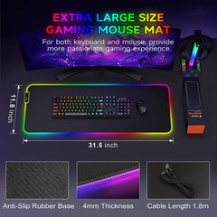 RGB Large Gaming Mouse Mat, XXL Mouse Pad 800×300×4mm, PC Gaming Accessories Mousepad, Keyboard Desk Mat for Computer Gamer