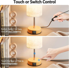 Touch Bedside Lamps Set of 2 with USB Ports