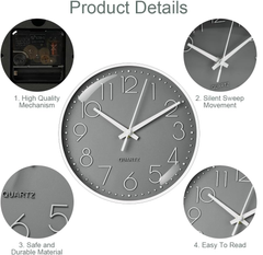 8-Inch Silent Non-Ticking Modern Wall Clock, Battery Operated Quartz Round Clock for Kitchen, Office, Bedroom, Living Room