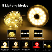 Solar Camping String Lights, 42Ft, 160 LED, USB Rechargeable