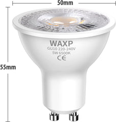 GU10 LED Bulbs Cool White 6000K, 5.5W LED Spotlight 50W Halogen Equivalent, 500LM, Energy Saving Light Bulbs, Non Dimmable, Pack of 10