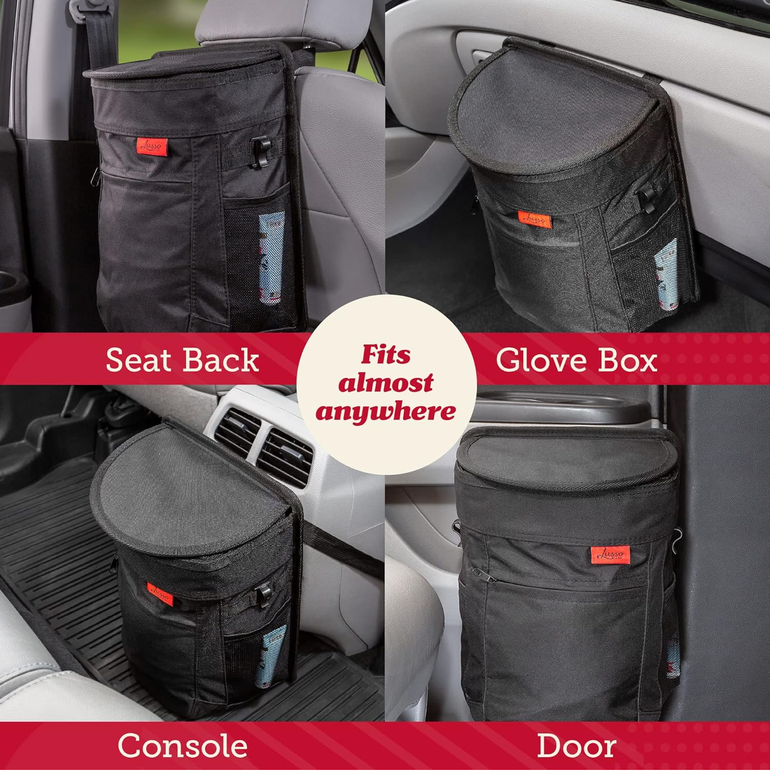 Large 9L Spill-Proof Car Trash Bin – Odor-Free Car Rubbish Can with Removable Liner & Pockets