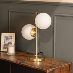 Gold Table Lamp Frosted Glass Globe Shades Living Room Bedroom Light LED Bulbs