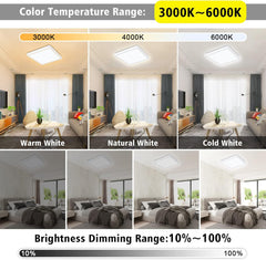 LED Ceiling Light Dimmable, 24W 2200LM Square Flush Mount Ceiling Lamp with Remote Control,3000K-6000K Brightness Adjustable