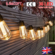 Solar Powered Retro Bulb String Lights – Warm White LED Outdoor Garden & Party Lighting