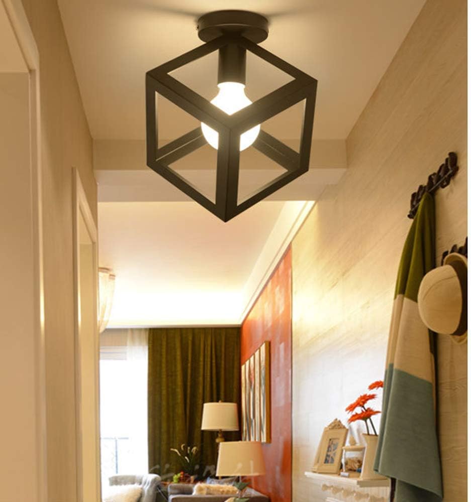 Vintage Cage Metal Lamp Shade – Retro Industrial Semi-Flush Mount Ceiling Light Fitting for Loft, Home, Office, Restaurant & Café