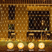LED Net Fairy Lights – 270 Warm White, 8 Modes