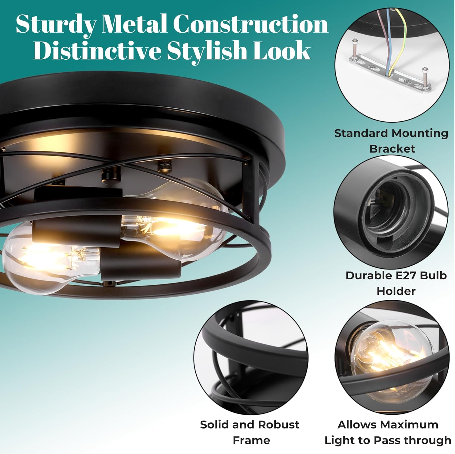 Round Black Ceiling Light, 2-Way Ceiling Lights with E27 Flush Light Fittings Ceilings, Ceiling Lighting for Chandeliers Ceiling Light, Ceiling Lights Living Room