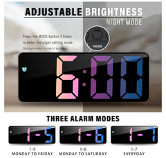 Digital LED Alarm Clock with Snooze, Temperature & Adjustable Brightness (Red)