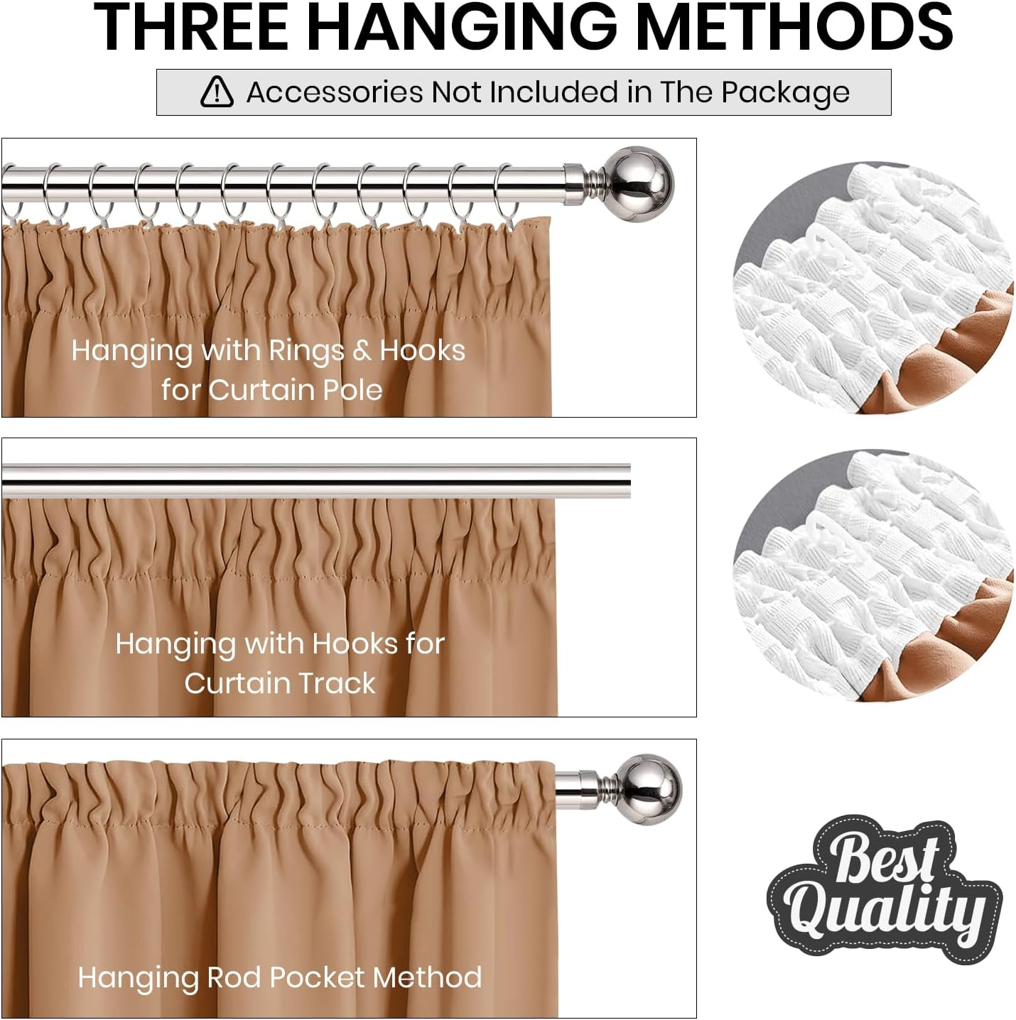 Beige Blackout Curtains 66x90" – Thermal Pencil Pleat Drapes with 2 Tiebacks