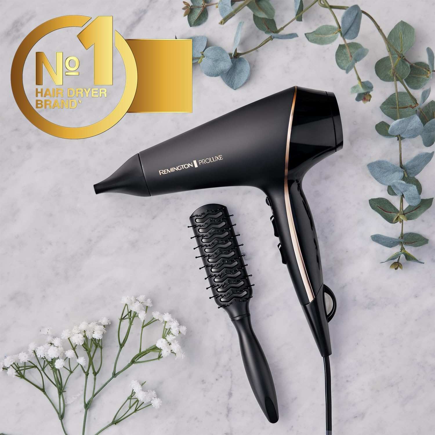 Midnight 2400W Ionic Hair Dryer – OPTIheat Fast Dry Blow Dryer with Diffuser & Nozzles