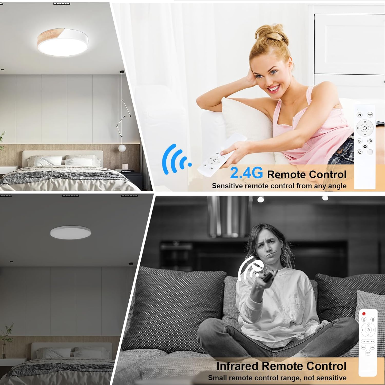 Wooden LED Ceiling Light, Dimmable Modern Fixture with Remote