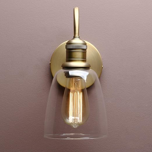 Vintage Industrial Bell Sconce Wall Light – Antique Finish with 5.6” Clear Glass Shade