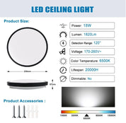 Modern Round LED Ceiling Light – 12W/18W, Waterproof, 6500K