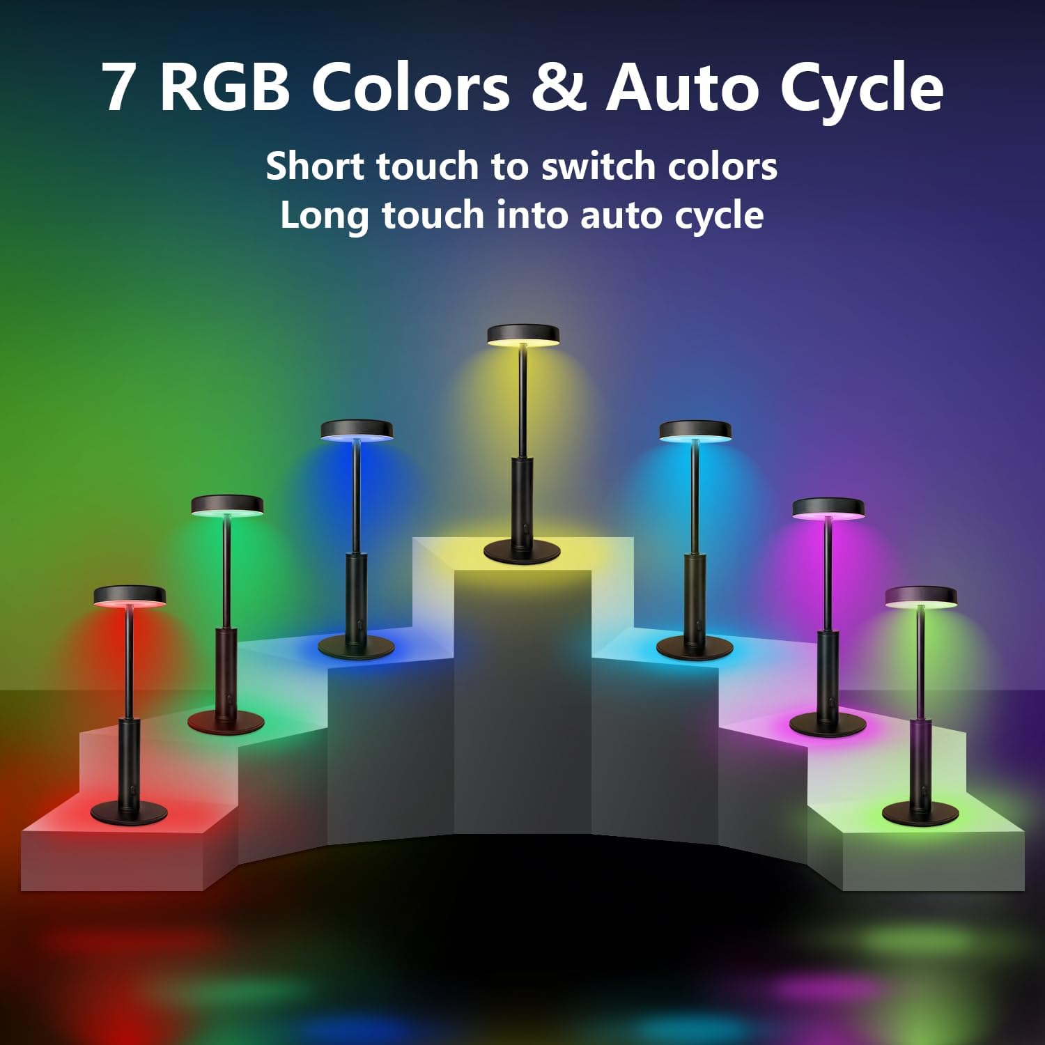 Rechargeable RGB Bedside Lamp, Touch Dimmable Cordless Light