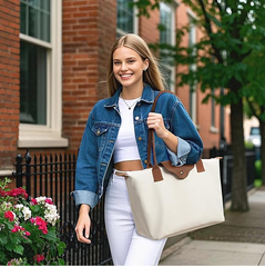Large Foldable Waterproof Nylon Tote Bag for Women with Zipper & Top Handles