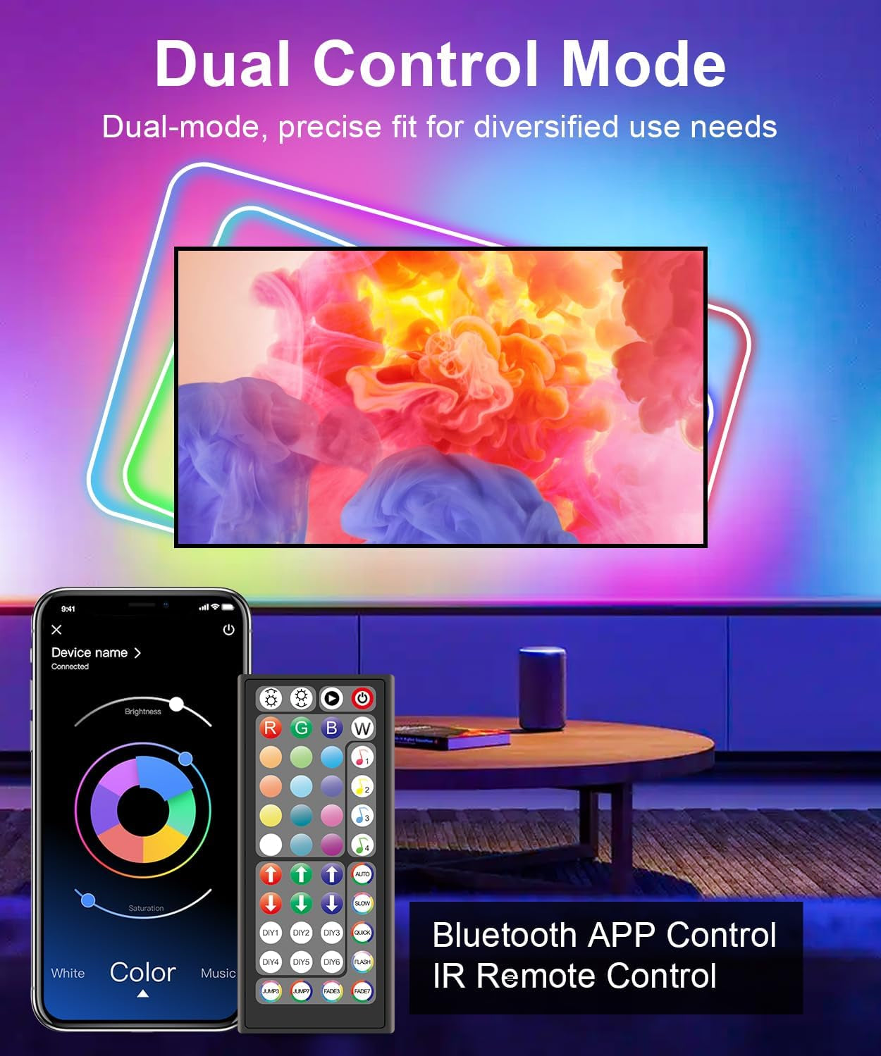 10M RGB LED Strip Lights, Music Sync, Remote & App