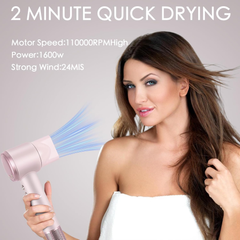High-Speed 110,000 RPM Ionic Hair Dryer – Low Noise 200M Ion Blow Dryer, Pink