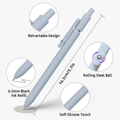 Gel Pens 0.5mm Fine Point | Smooth Black Ink | Retractable Silicone Grip (5 Pcs Morandi)