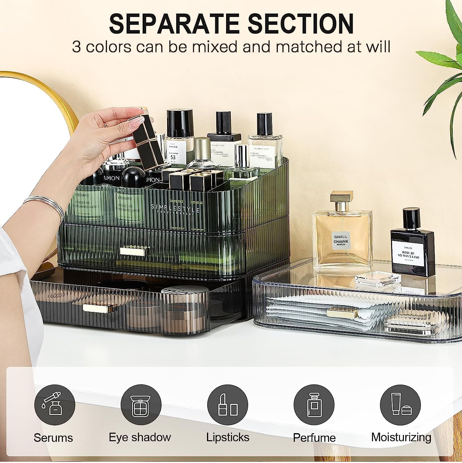Green Acrylic Makeup Organizer with Stackable Drawers for Skincare & Cosmetics