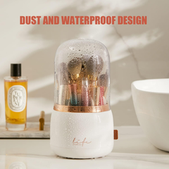 360° Rotating Makeup Organizer with Dustproof Lid – Acrylic Brush & Cosmetic Holder (White)