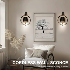 2 Pack Rechargeable Wall Lights – Dimmable Wireless Sconces Black