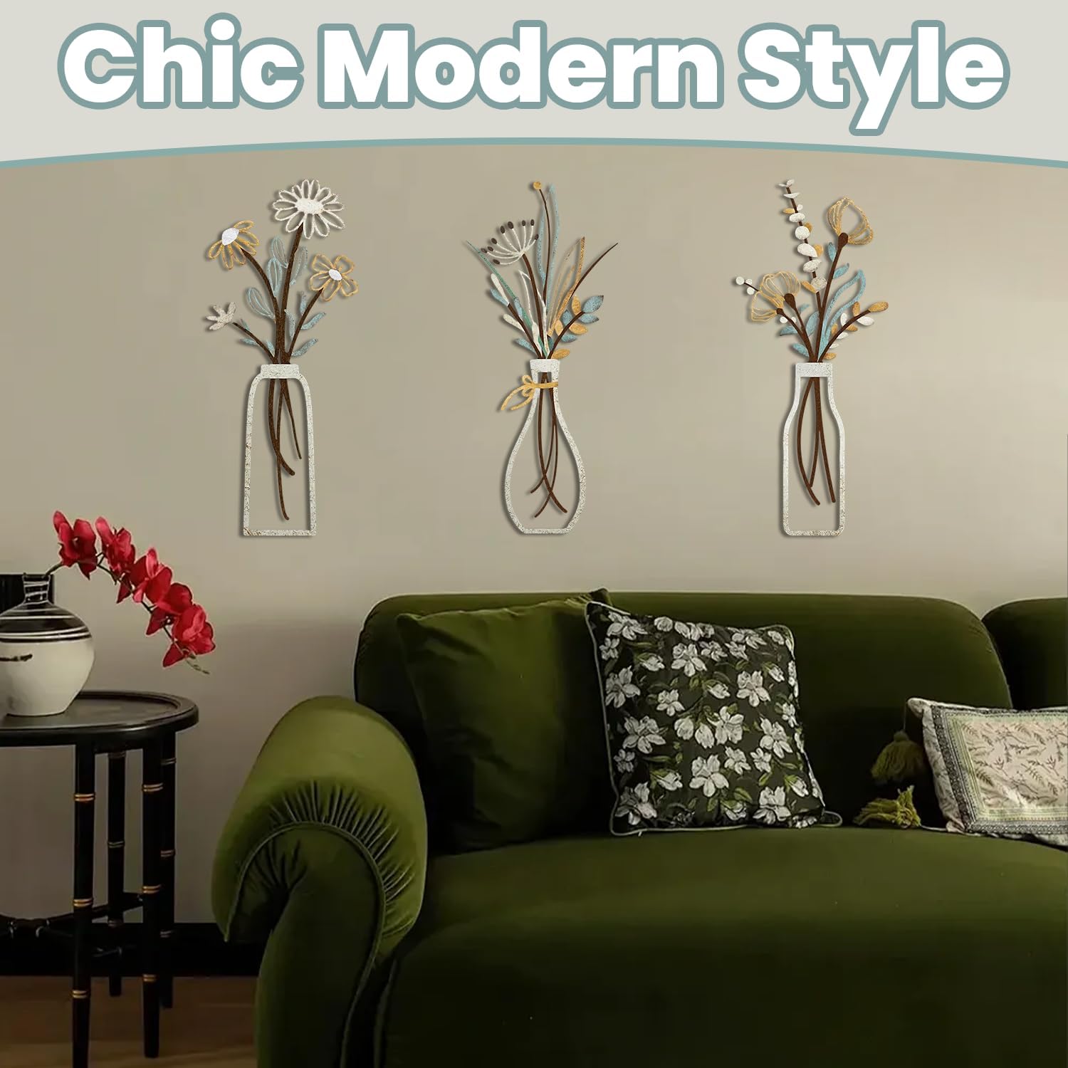 3 Pcs Metal Flower Wall Art Rustic Boho Décor Set