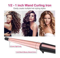 13–25mm Ceramic Hair Curling Wand – Professional Tapered Curler with Glove