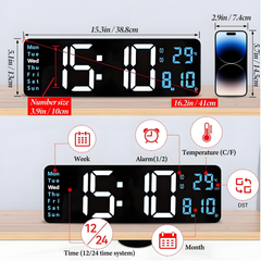 Large RGB LED Digital Wall Clock with Remote, Timer, Alarms & Temperature