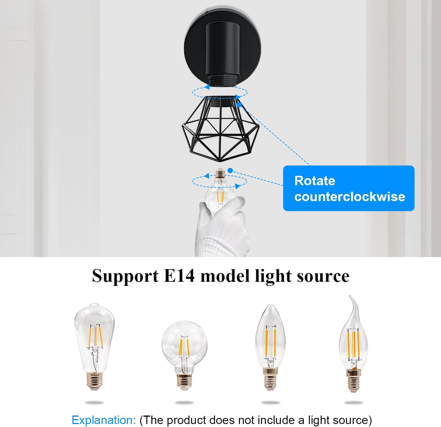 Adjustable E14 Vintage Wall Spotlight with Rotatable Shade