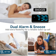 Digital LED Alarm Clock with Dual Alarms, 5 Dimmers, 4 Volumes & Power Memory